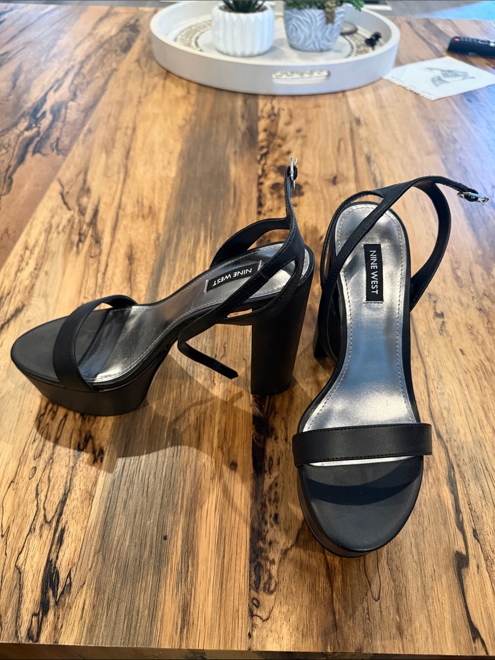 Nine West Black Platform Block Heel Slingback Sandals